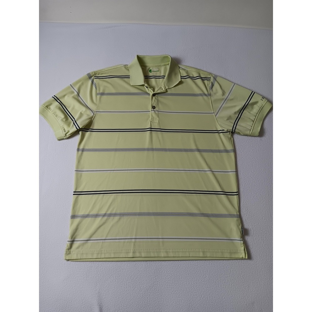 IZOD Polo Shirt Mens L Yellow Striped Moisture Wicking Golf Performance
